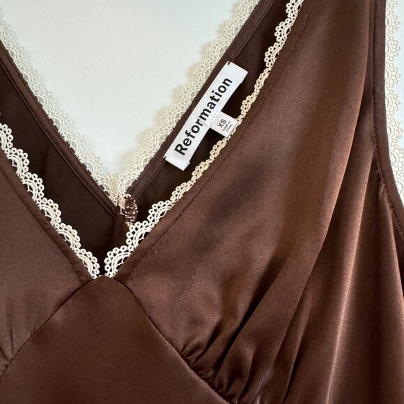 Reformation Brown Keaton Silk Mini Dress in Cafe - Picture 6 of 8